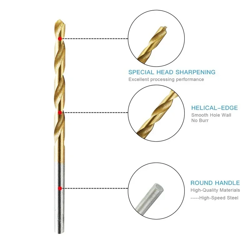 50Pcs Multi Function Metal Drills Power Tools Woodwor Titanium Coated Cobalt Drill Bits HSS High Speed Steel Drill Bits Set Tool