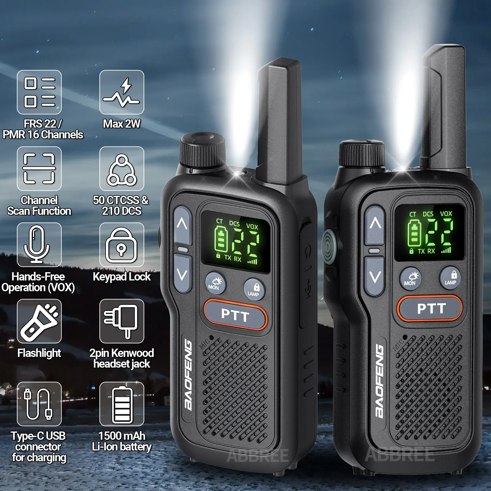 2PCS Baofeng BF-T18 Mini Dual PTT Walkie Talkie Portable PMR 446Mhz  Flashlight NOAA For Camping Two Way Radio F22 PMR