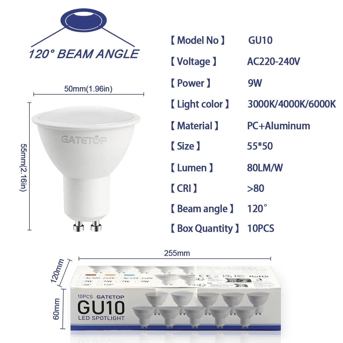 10 팩 Focos Gu10 SpotlightLampara 220V Lled 전구 도매 9W 흰색 따뜻한 3000k 6000K 가정용 상업용 건물에 적합