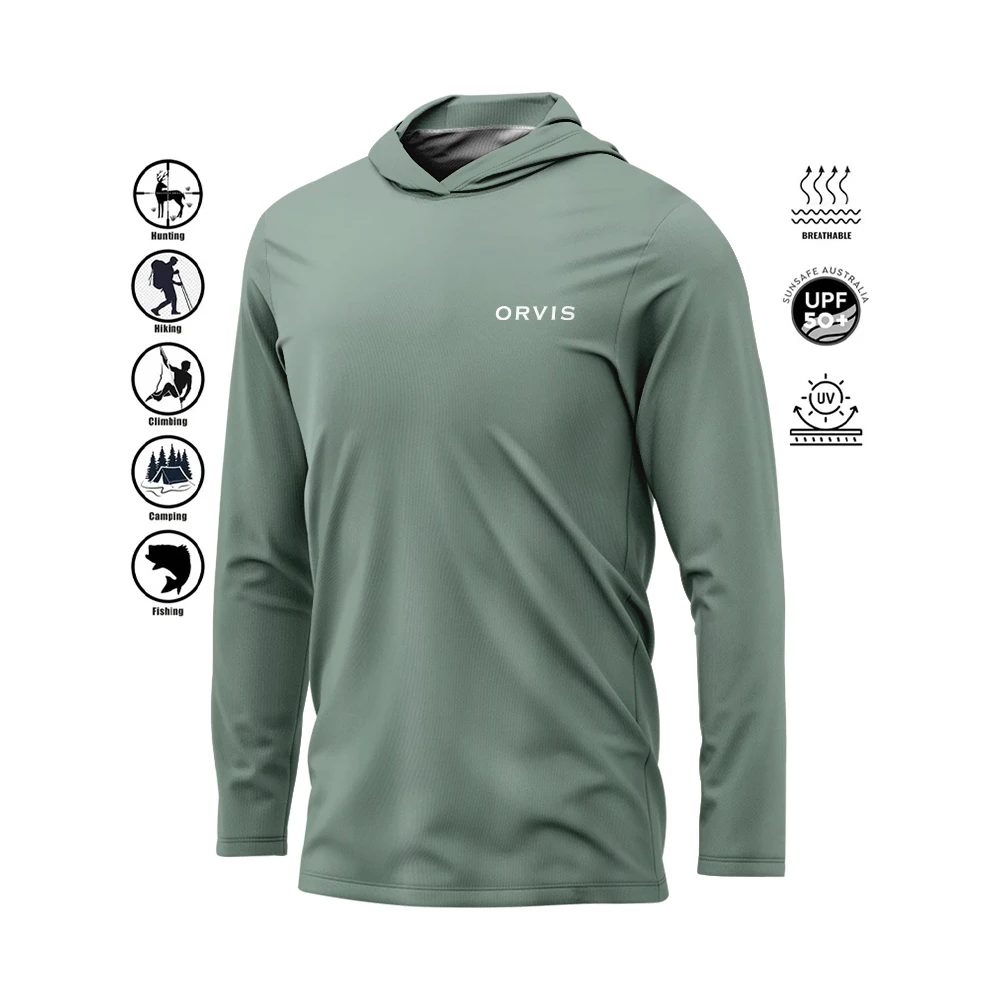 Camisa de pesca UV de secado rápido, sudadera fina transpirable al aire libre, camisa de pesca ORVIS para hombre, camisa de manga larga para rendimiento
