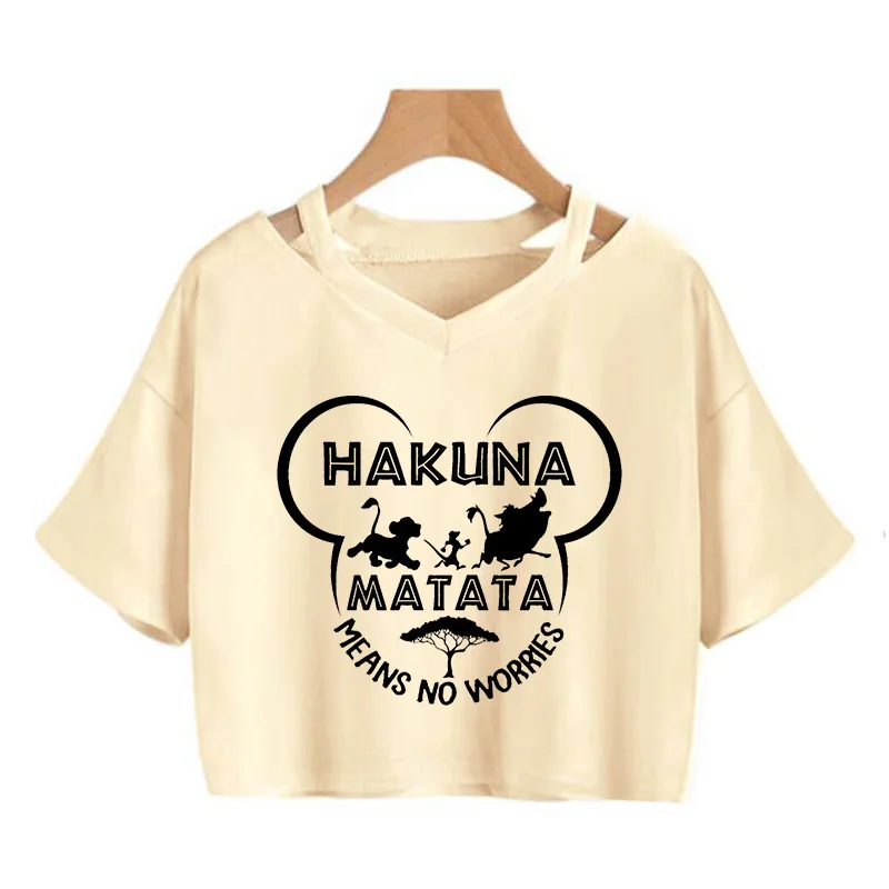 Kaus Crop Top baru di Disney The Lion King kasual kaus Harajuku Crop kaus Hakuna Matata kaus atasan wanita