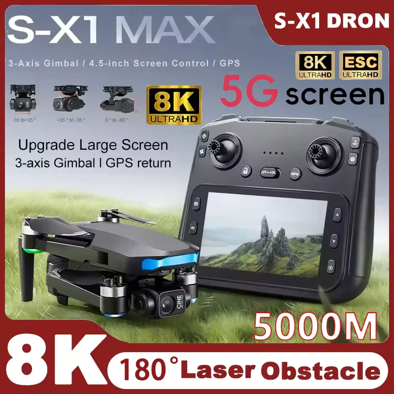 S-X1 novo 5g gps 8k hd eis câmeras drone com telas 3 eixos anti-shake cardan 8k aéreo sem escova drones rc quadcopters mini uav
