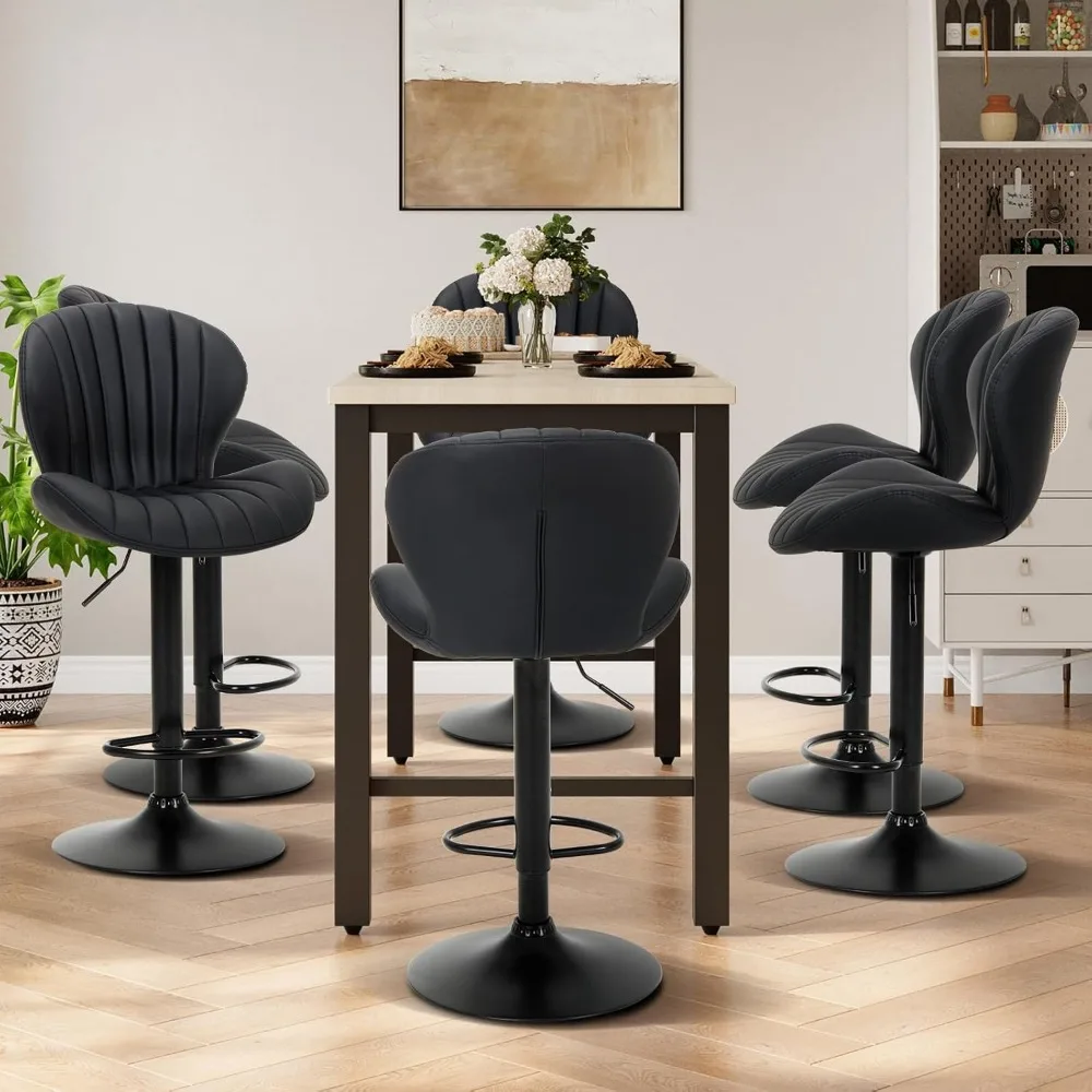 Set of 4 Modern Swivel Counter Height Bar Stools with Adjustable Faux Leather Upholstery and High Backs