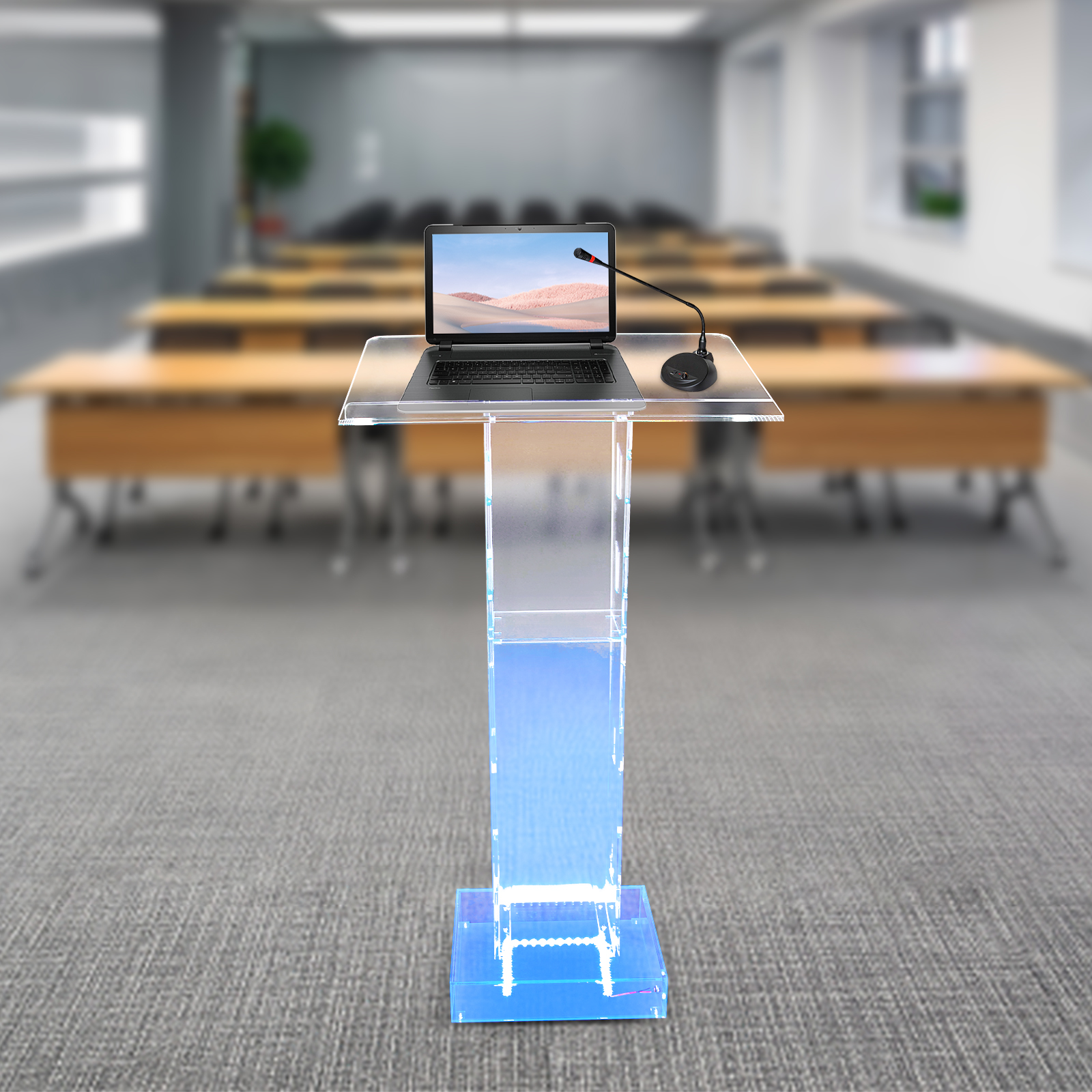 Púlpito de igreja com pódio transparente acrílico, púlpito com luzes led azuis, suporte de pódio transparente diy para igrejas, conferências, discursos