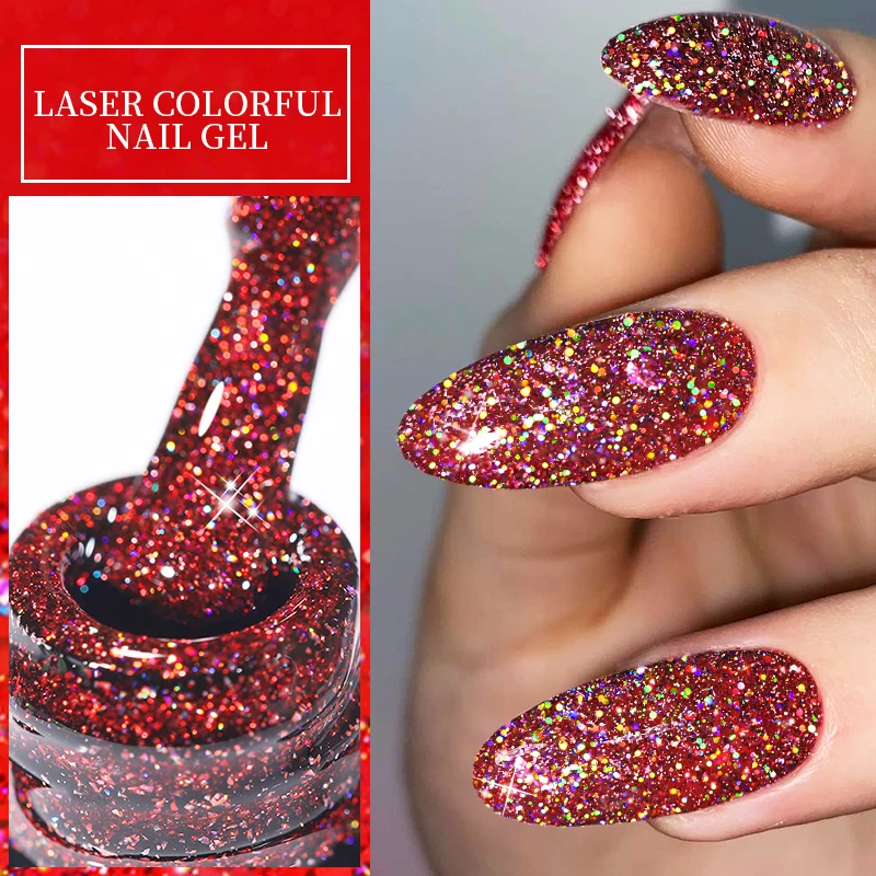 LILYCUTE 7ml Holographic Glitter เจลเล็บฤดูใบไม้ผลิสีประกาย Sequins Soak Off UV LED เคลือบเงาตกแต่งเล็บ