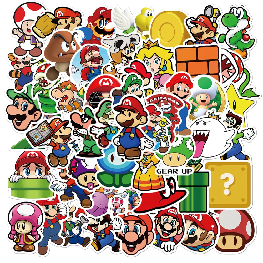 50 pezzi adesivo cartone animato anime Super Mario Bros gioco skateboard bicicletta chitarra libro laptop telefono moto adesivo impermeabile per bambini