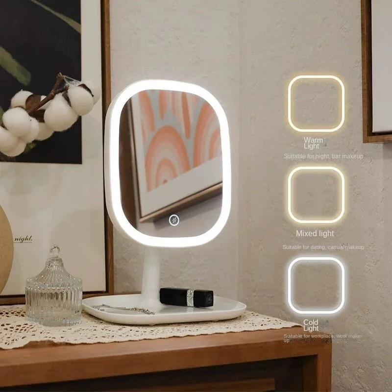 Internet celebrity with illuminated makeup mirror, student desktop makeup mirror, desktop touch up makeup mirror