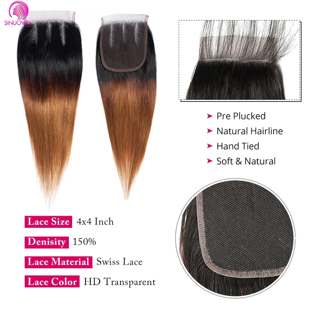 1b 30 pacotes com fechamento em linha reta pacotes de cabelo humano com 4x4 fechamento de renda transparente cabelo humano brasileiro 3/4 extensões