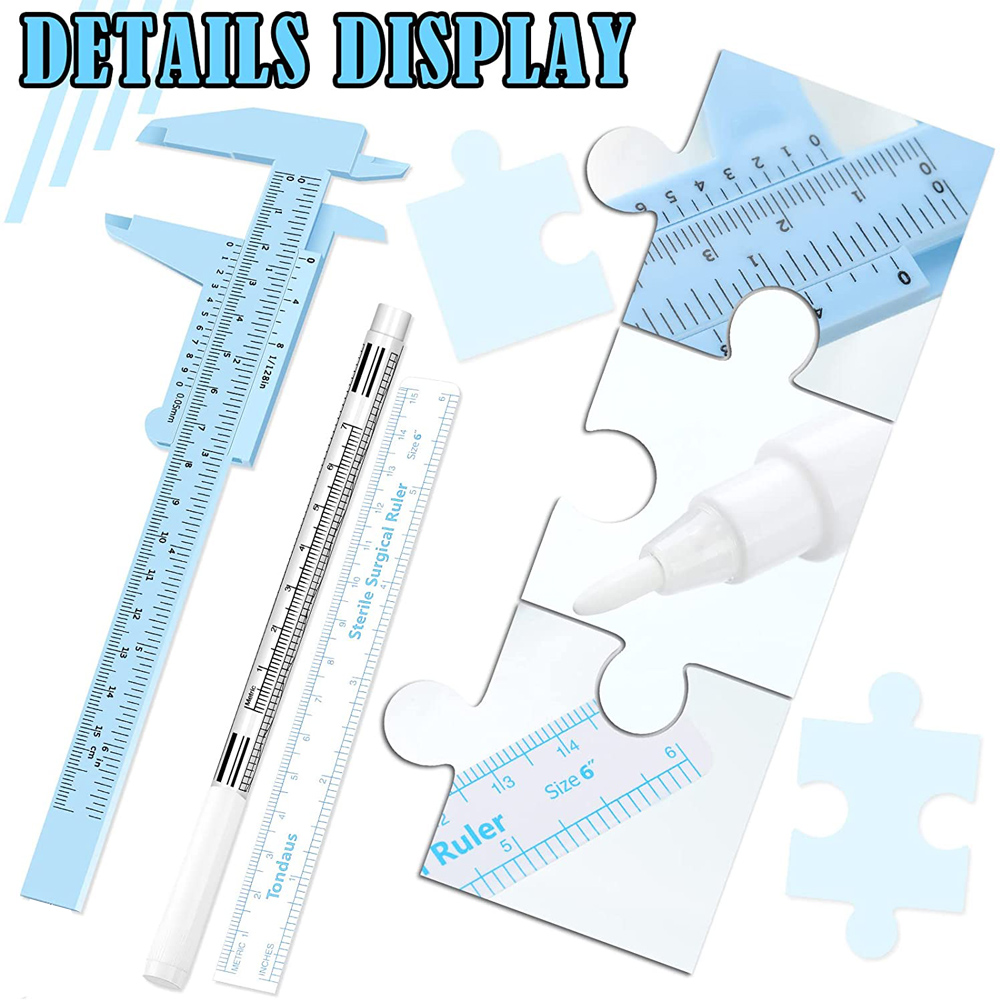 Surgical Skin Marker Eyebrow Pen With Measuring Ruler Set Microblading Tattoo Pen Permanent Makeup White Surgical Eyebrow Pencil