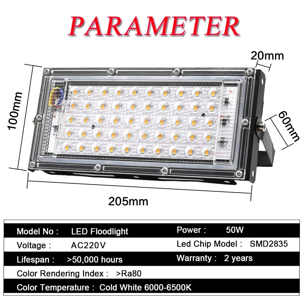 50W LED Reflektor Flutlicht Außenbeleuchtung IP65 Wasserdichter Scheinwerfer 220V Gartenbeleuchtung Projektoren Wandleuchte