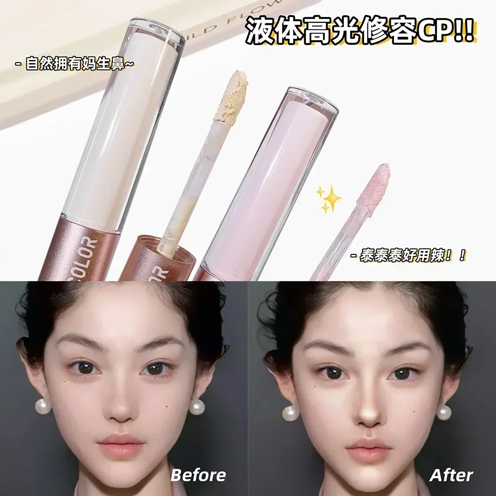 Caneta iluminadora líquida de ponta dupla HISYI, bastão iluminador e contorno da pele, contorno natural, de longa duração, à prova d'água