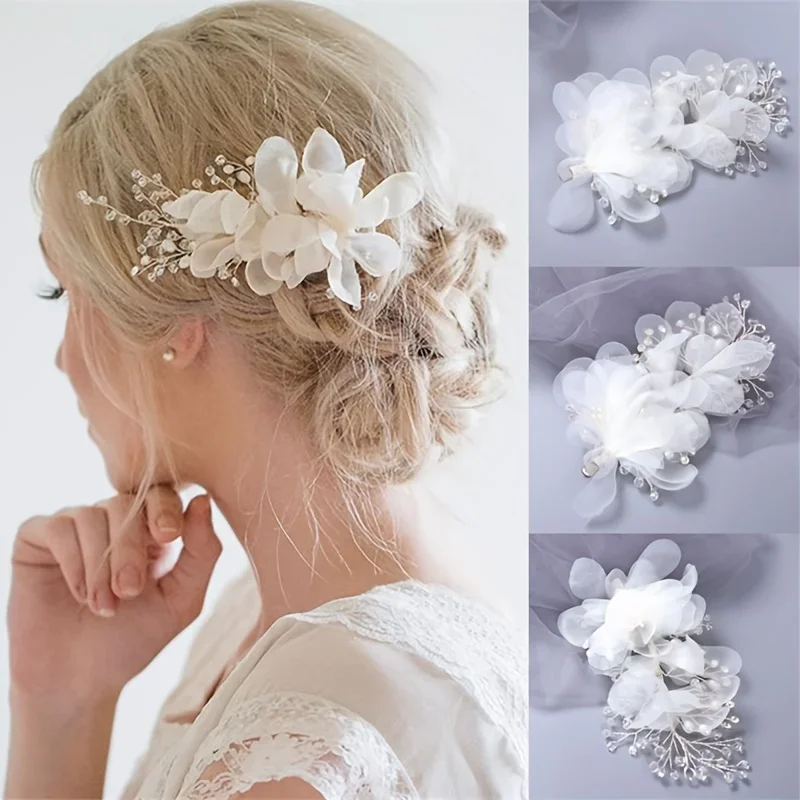 Fermagli per capelli fiore di cristallo color argento alla moda Forcina per donna Sposa Handamde Accessori per capelli da sposa Copricapo gioielli