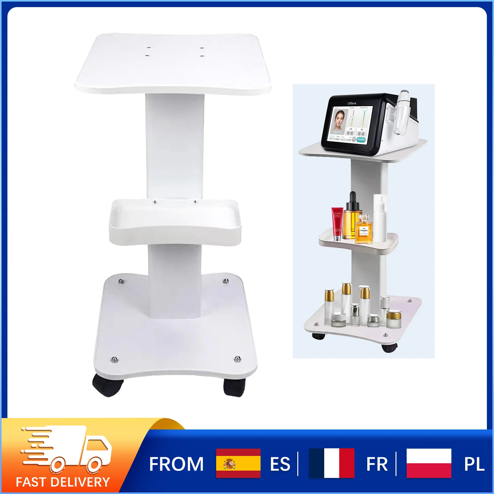 Carrinho de salão de beleza com 3 camadas, instrumento de beleza, carrinho auxiliar de beleza, organizador com roda, equipamento de carrinho de spa, 40 kg de carga