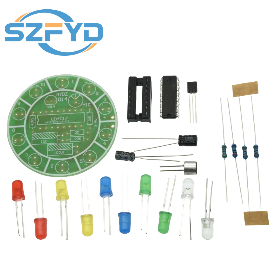 CD4017 Kit de luz LED giratoria con Control de voz colorido, Kit de fabricación electrónica DIY, piezas de repuesto, laboratorio para estudiantes