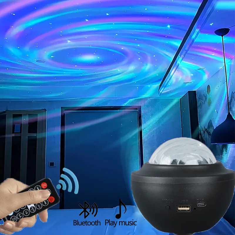 LED Northern Lights Galaxy Projector Aurora Starry Sky Lamp Bluetooth Speaker Remote Control Auto-Rotating for Room Party Decor