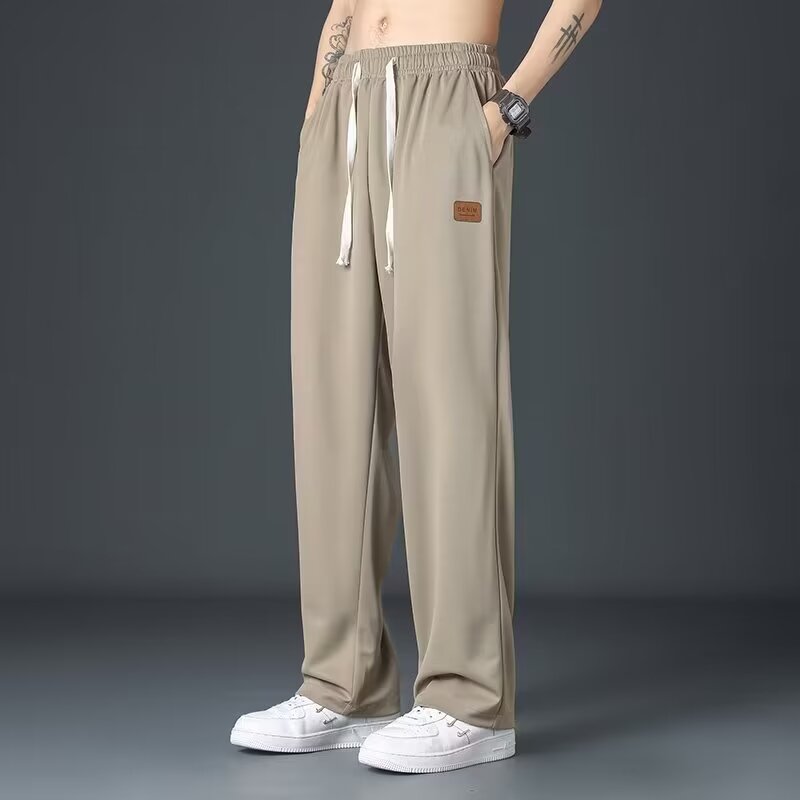 Pantalones largos informales para niños, pantalones de secado rápido de seda helada para primavera y verano, tubo recto fino y moderno de marca, sueltos, colgantes