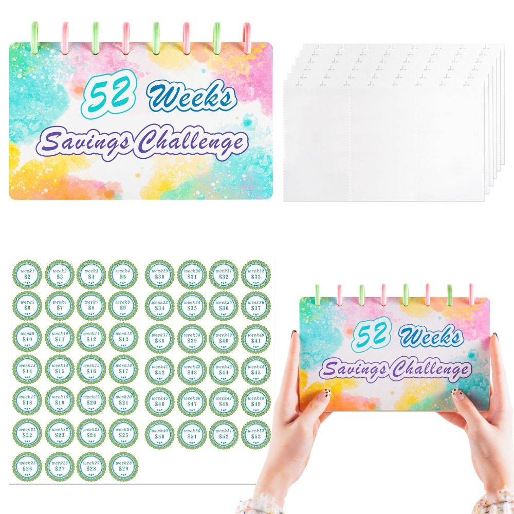 52 weken spaaruitdaging notitieboekje Kleurrijke wekelijkse contante envelop Besparingsmap Multi-zakken Losbladige budgetbinder Planner