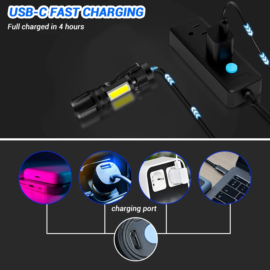 Mini Taschenlampe LED wiederauf ladbare Taschenlampe tragbare USB-Lade taschenlampe High Power Bank Camping wasserdichte Langstrecken laterne