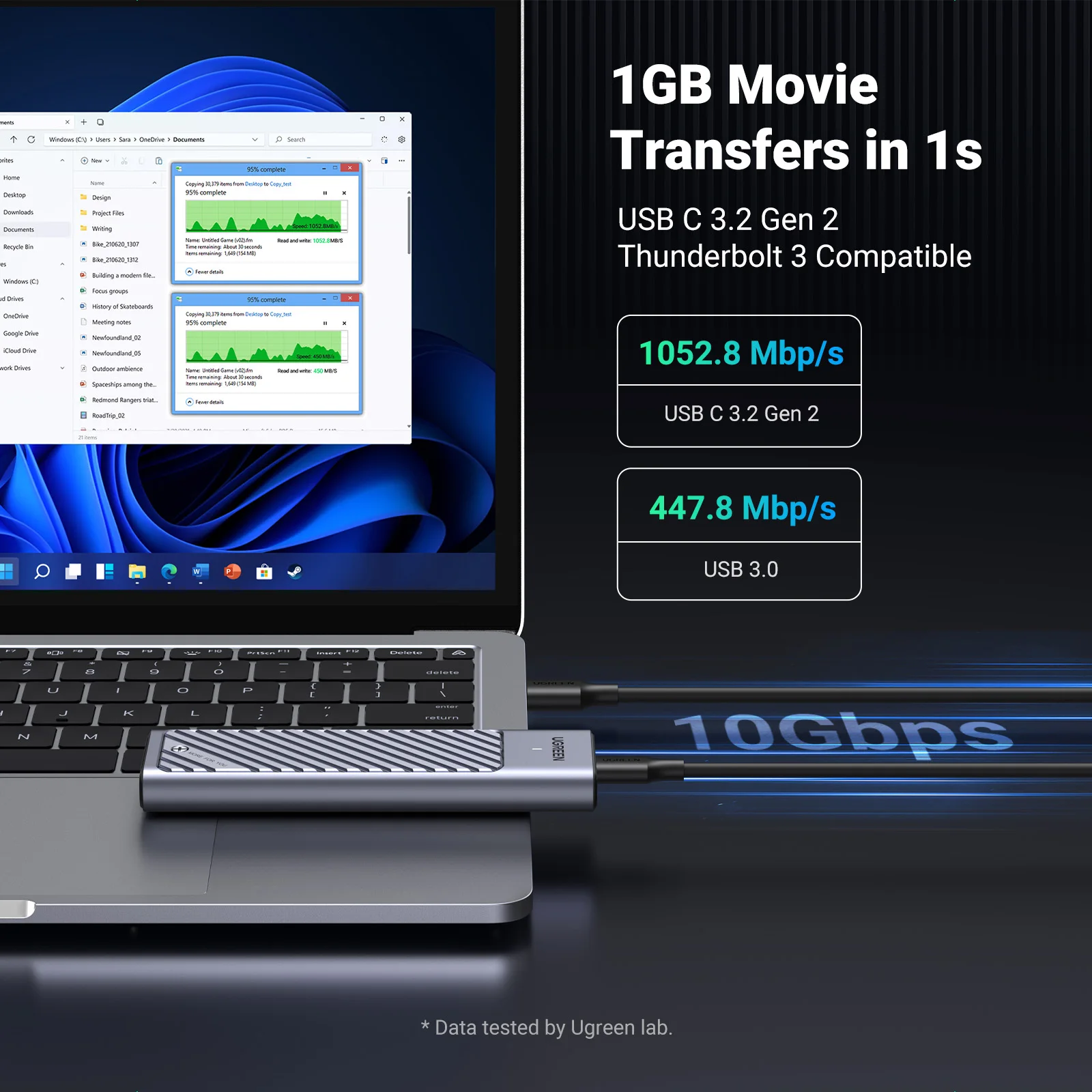 Внешний SSD-адаптер UGREEN M2, 10 Гбит/с, USB C 3,2 Gen2