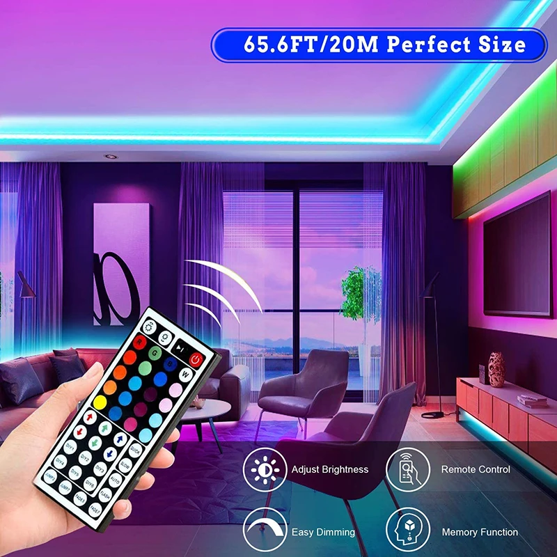 40M/131Ft Led Strip Lights APP 44Keys Remote Control USB 5V Music Sync RGB Flexible Tape Diode Lights for Party Home Luces Led