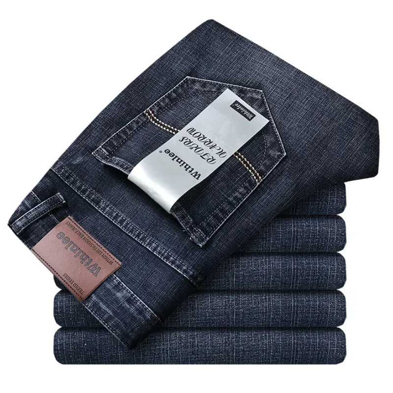 Pantalones vaqueros elásticos para hombre, ropa informal ajustada con logotipo de marca de lujo, Primavera, 2024