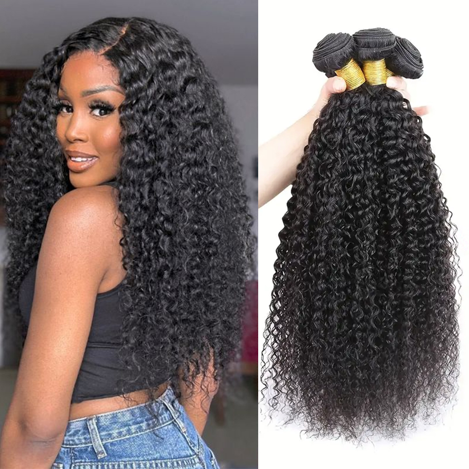 ช่อเส้นผมมนุษย์ผมหยิกแบบมองโกลผมลอนแบบช่อผมธรรมชาติ Jerry Curl แบบเรมี่มัดรวมผมต่อมนุษย์1 3 4ช่อผม