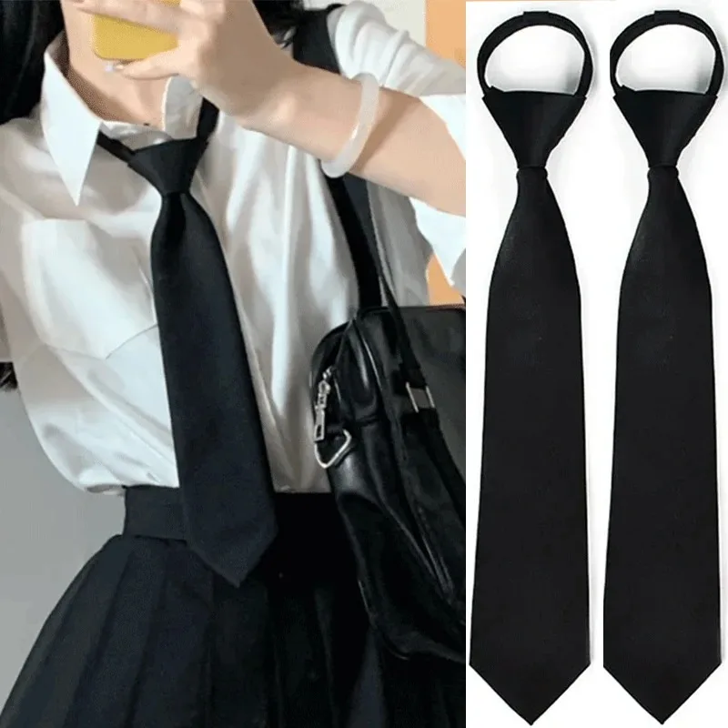 Corbata de seguridad con Clip Simple negra Unisex, uniforme de camisa, traje de corbatas, corbatas de Steward mate, corbatas de cuello perezoso funerario, estudiantes