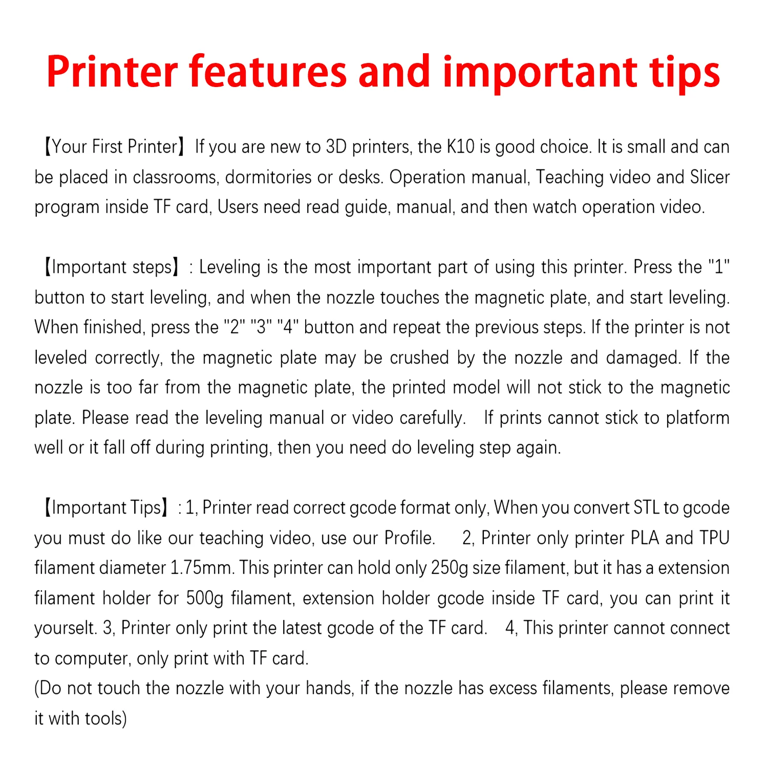 EasyThreed 3D-Drucker-Eingangsbereich, kompatibel mit PLA, TPU, 1,75 mm Filament, inklusive Netzteil.