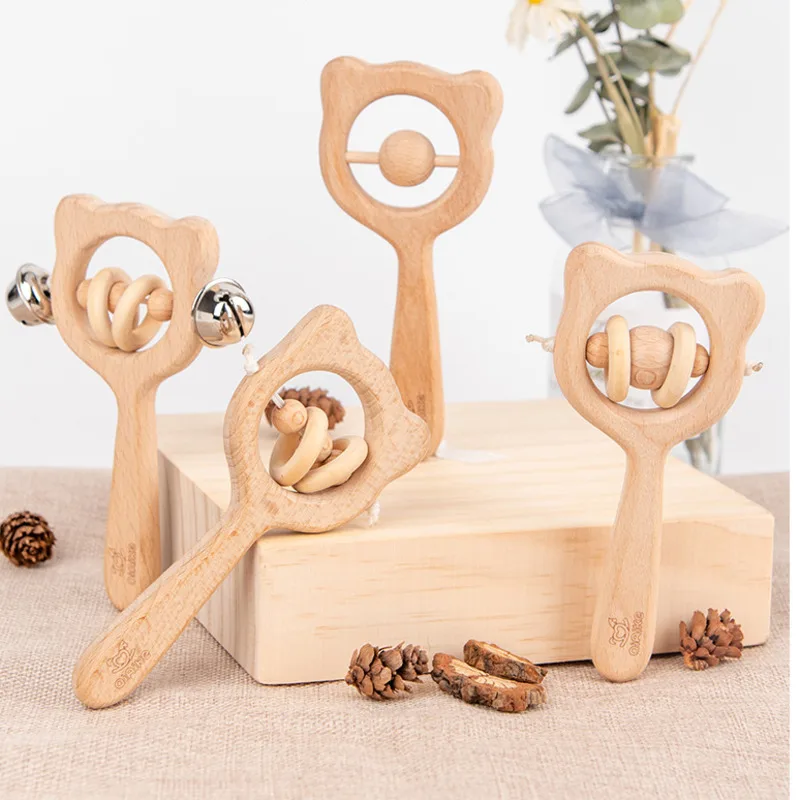 Sonaglio musicale per bambini Giocattoli Legno di faggio naturale Masticare Gioca Palestra Afferrare la mano Capacità Formazione Montessori Massaggiagengive educativo Regalo neonato