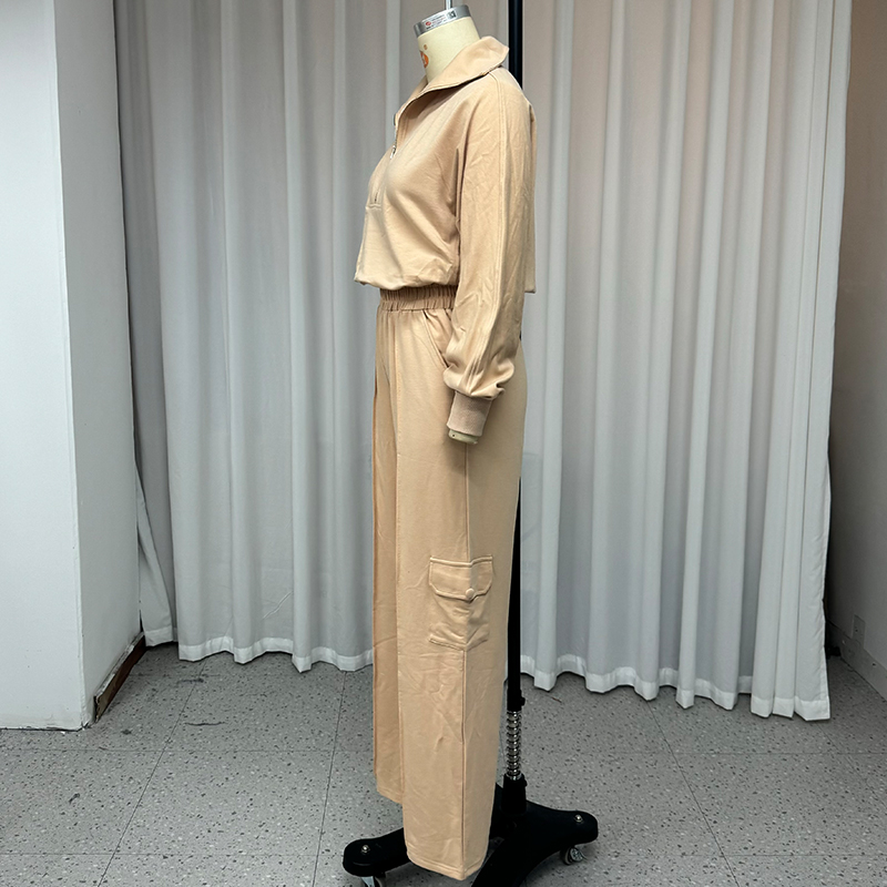 Wefads-Conjunto informal de dos piezas para mujer, sudadera de manga larga con solapa lisa, Top holgado con bolsillos, conjuntos de pantalones elásticos, otoño