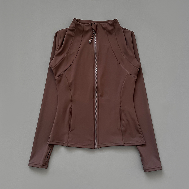 Sneldrogend fitnessjack met opstaande kraag voor dames, slim-fit ritssluiting, yogakleding, ademende hardloopsportfietstop met lange mouwen