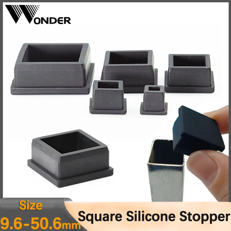 Black Square With Hole Silicone Rubber End Cap T-Plug Steel Pipe Plug Hole Stoppers Dustproof High temperature resistance