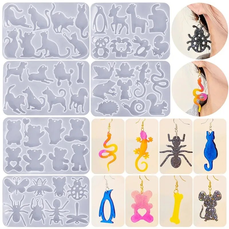 Molde para pendientes de animales, llavero, molde de silicona de araña Gecko, moldes de resina epoxi DIY, fabricación de joyería de colgantes, manualidades de decoración de animales