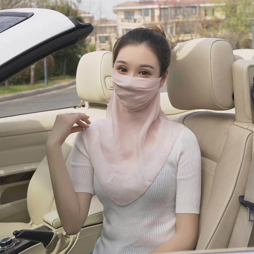 Lụa Phổ Biến Trang Chống Nắng 100% Dâu Tằm Lụa Cổ Áo Voan Thoáng Khí Mỏng Phần Chống Nắng Che Nắng Khẩu Trang Nữ Mùa Hè