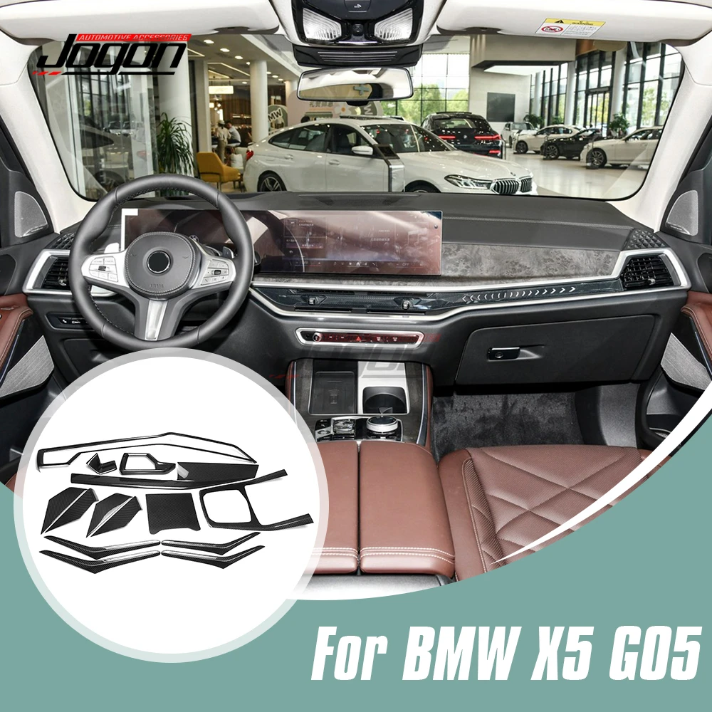 13 buah instrumen dalam mobil karbon, kotak penyimpanan kontrol pusat pemindah gigi penutup pintu Trim untuk BMW X5 G05 2023 2024 2025
