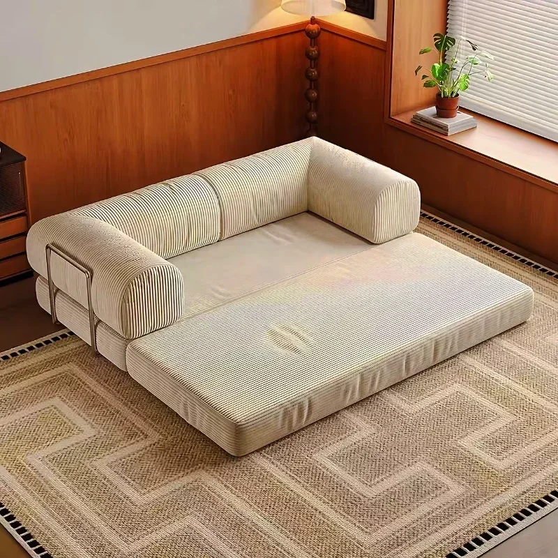 เตียงโซฟาแบบเปิดประทุนโซฟาอัดสูญญากาศอิตาเลี่ยน Simple Retro High-end Corduroy ห้องนั่งเล่นพับได้ล้างทําความสะอาดได้ปรับแต่งได้