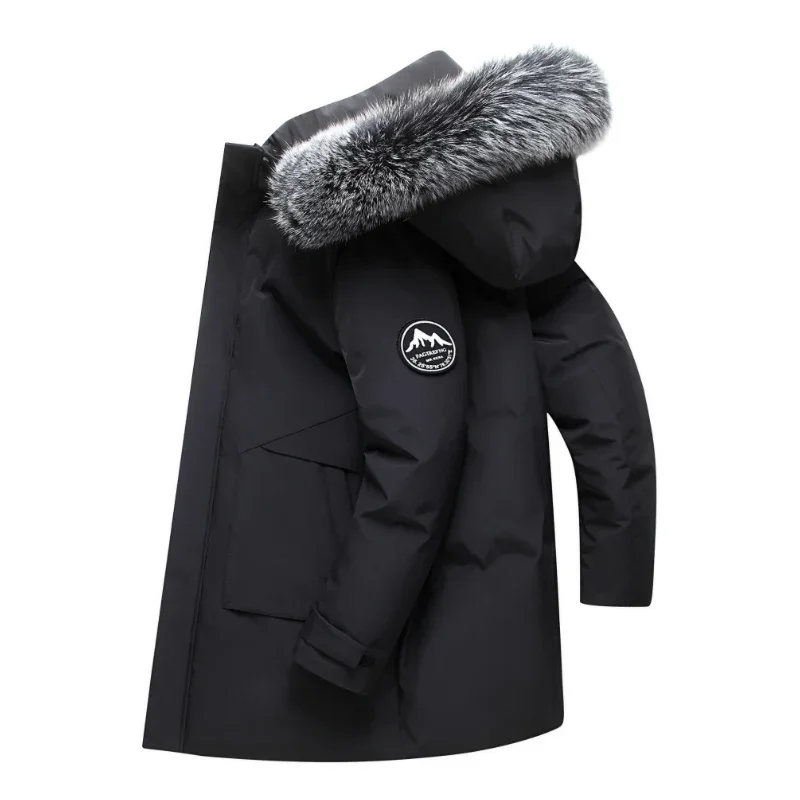 Chaqueta con capucha de plumón de pato blanco cálido para hombre, Parkas con múltiples bolsillos, abrigo largo a prueba de viento, abrigos de invierno