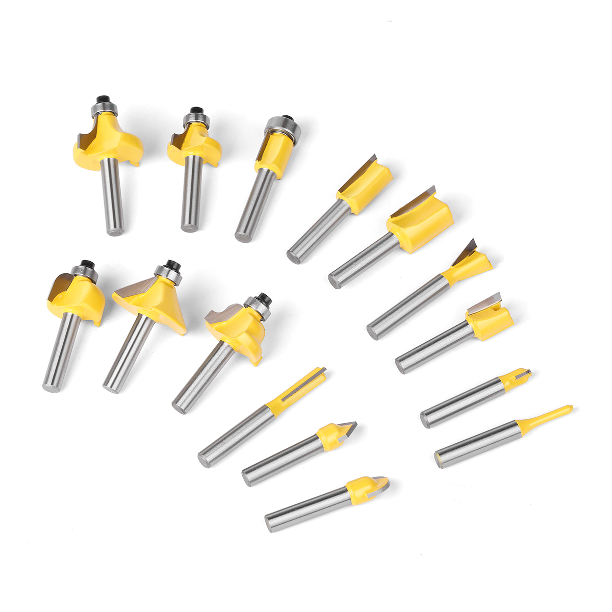 15PCS 1/4in 1/2in 6mm 8mm Gambo Router Bit Set Taglio Dritto Perline Fresa Metallo Duro Taglio Strumenti di Lavorazione Del Legno