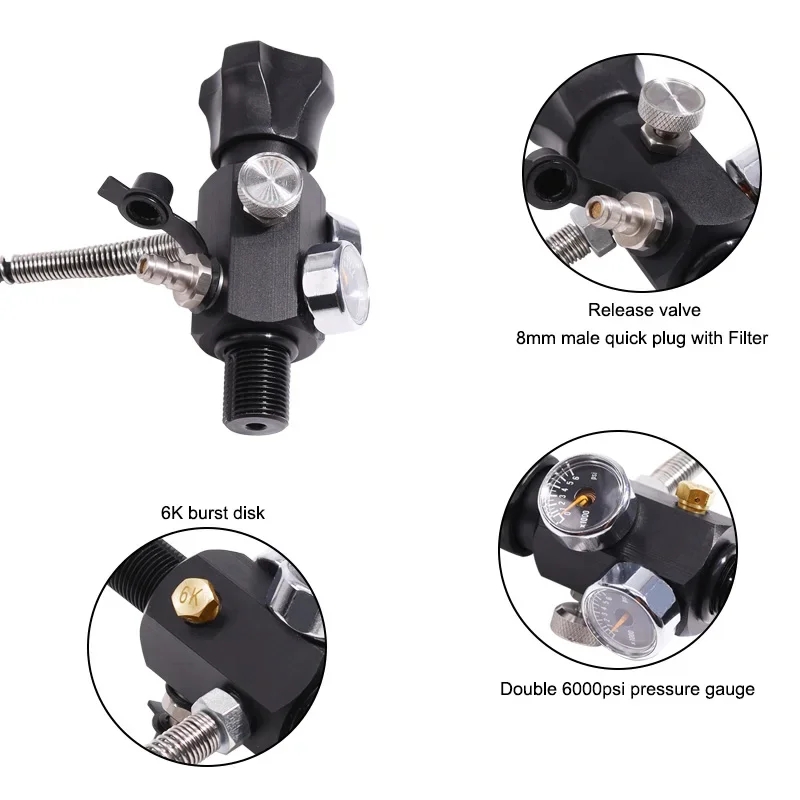 ACECARE 6.8L Carbon Fiber Cylinder 4500psi 300Bar HPA Tank High Pressure Cylinder with Regulating Valve for Scuba Diving M18*1.5