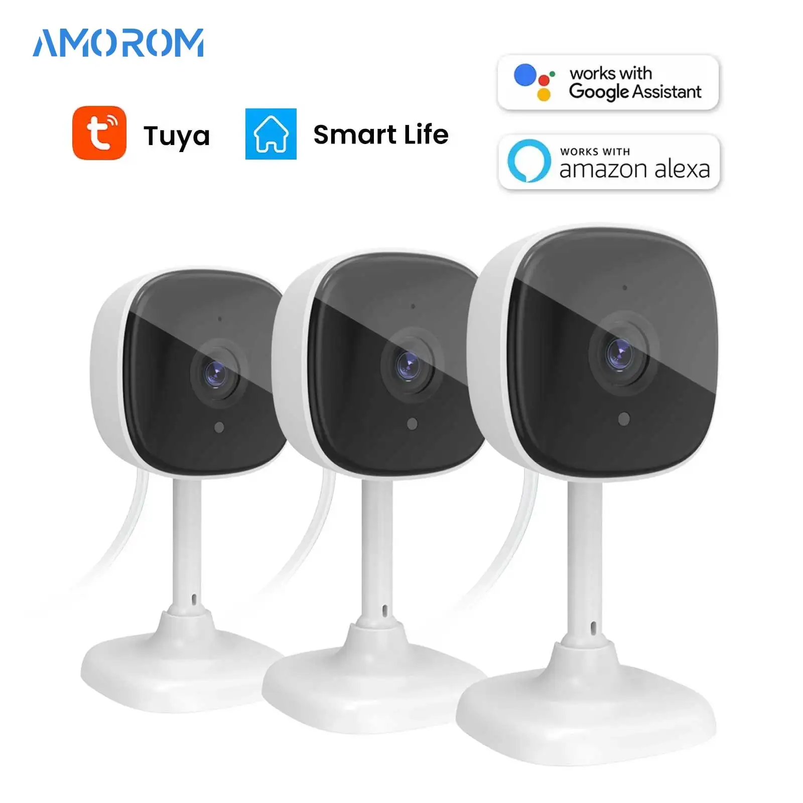 Amorom-cámara Ip Wifi para interiores, Monitor de bebé para mascotas de 1080P, visión nocturna, detección Ai, Mini cámaras de vigilancia con Alexa y Google Home