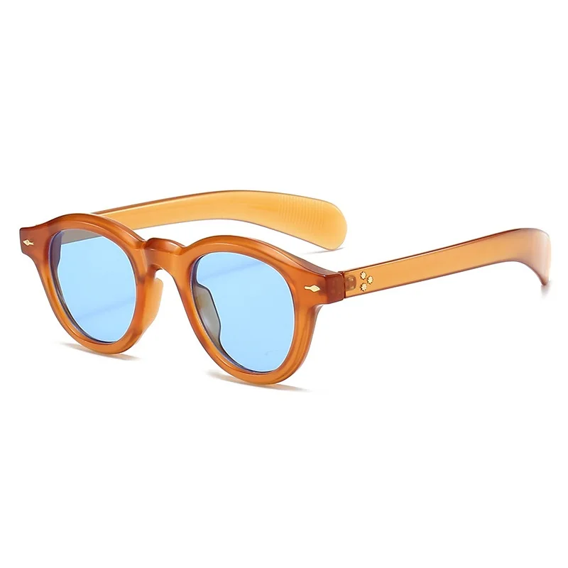 Gafas de sol redondas pequeñas a la moda para mujer, gafas de sol Retro transparentes con lentes oceánicos UV400, gafas de sol Punk con remaches para hombre