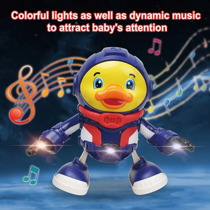 Dança elétrica das crianças espaço pato música luz balançando dança pequeno pato bonito astronauta boneca elétrica brinquedo de educação precoce