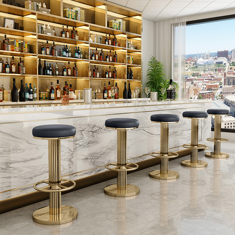 Silla de Bar dorada, taburete de Bar giratorio ajustable en altura, juego de sillas de comedor modernas de acero inoxidable para cocina