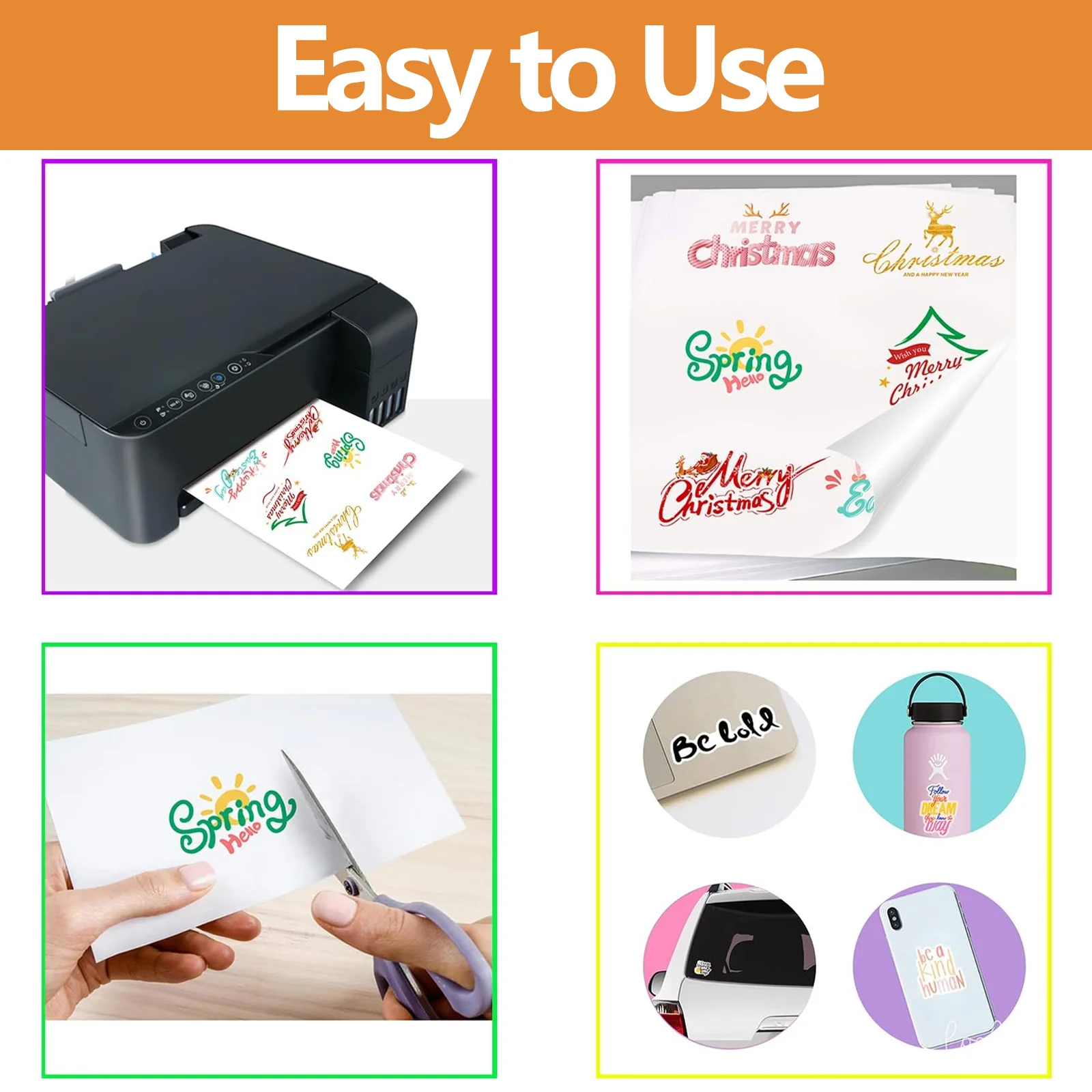 HUSPER 4R Glossy Adhesive Photo Paper 100 Sheets 135gsm 4x6 Inch 36lb Inkjet Sticker Paper for Printing