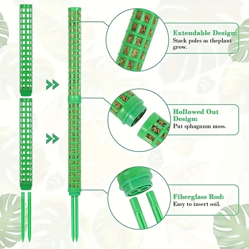 プラスチック製の苔ポール 2 本、屋内植物用の植物ステーク、モンストラ植物用の苔ポール、および水苔ポール