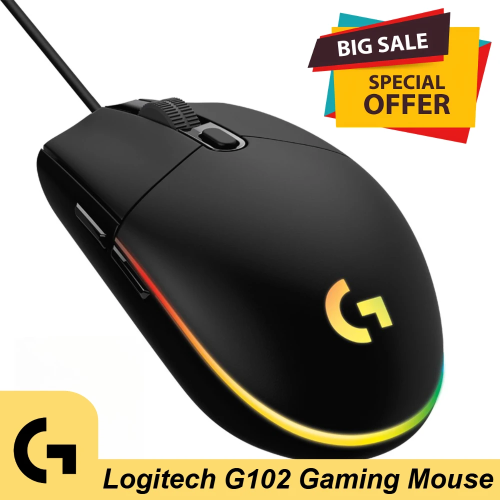 Mouse da gioco cablato Logitech G102 8000 DPI RGB retroilluminato ergonomico e mouse wireless Logitech G304 LIGHTSPEED 12000 DPI