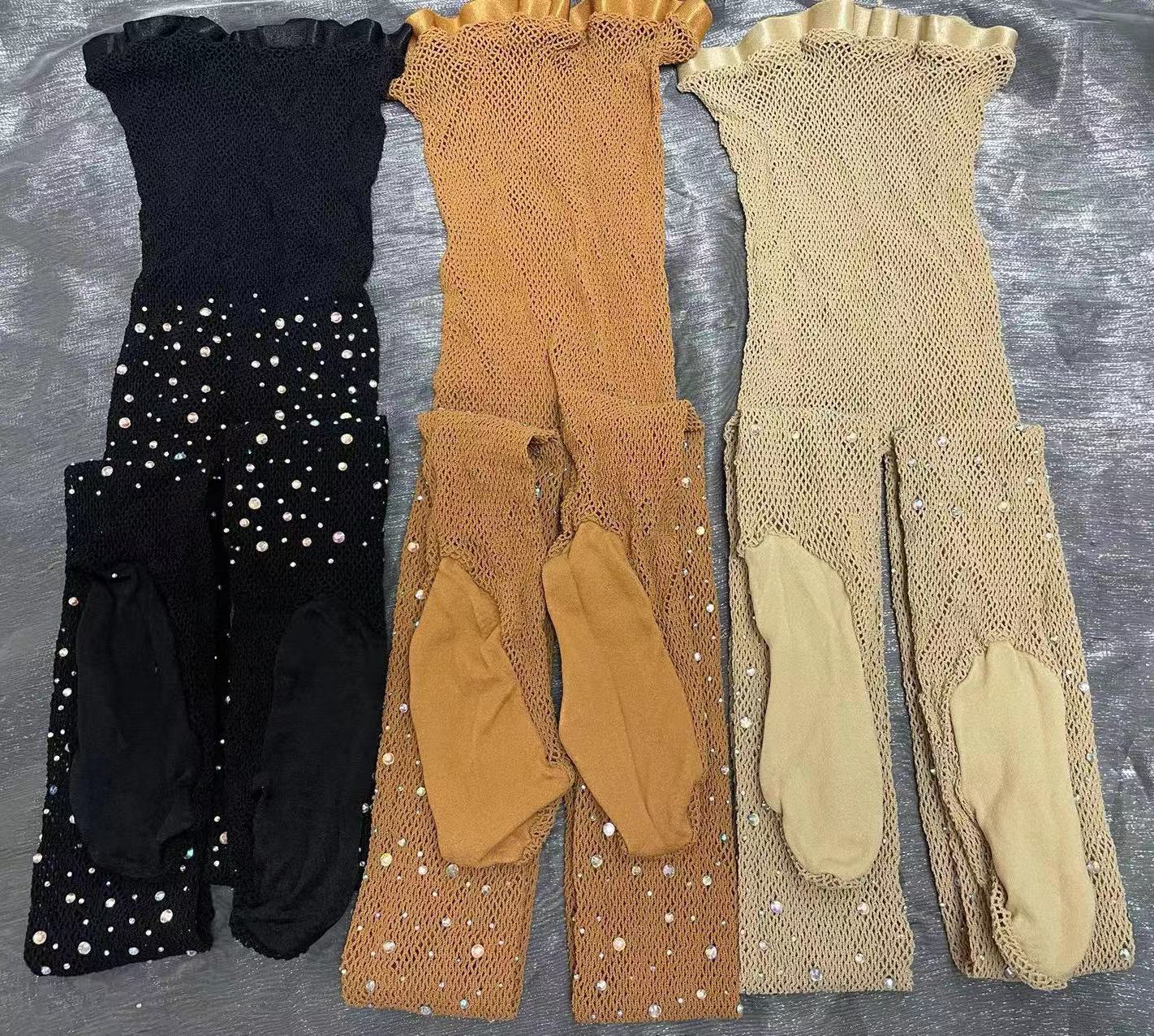 Collants Sexy pour femmes, concours de danse latine, strass, fil dur, élastique, brillant, bas en résille, collants professionnels