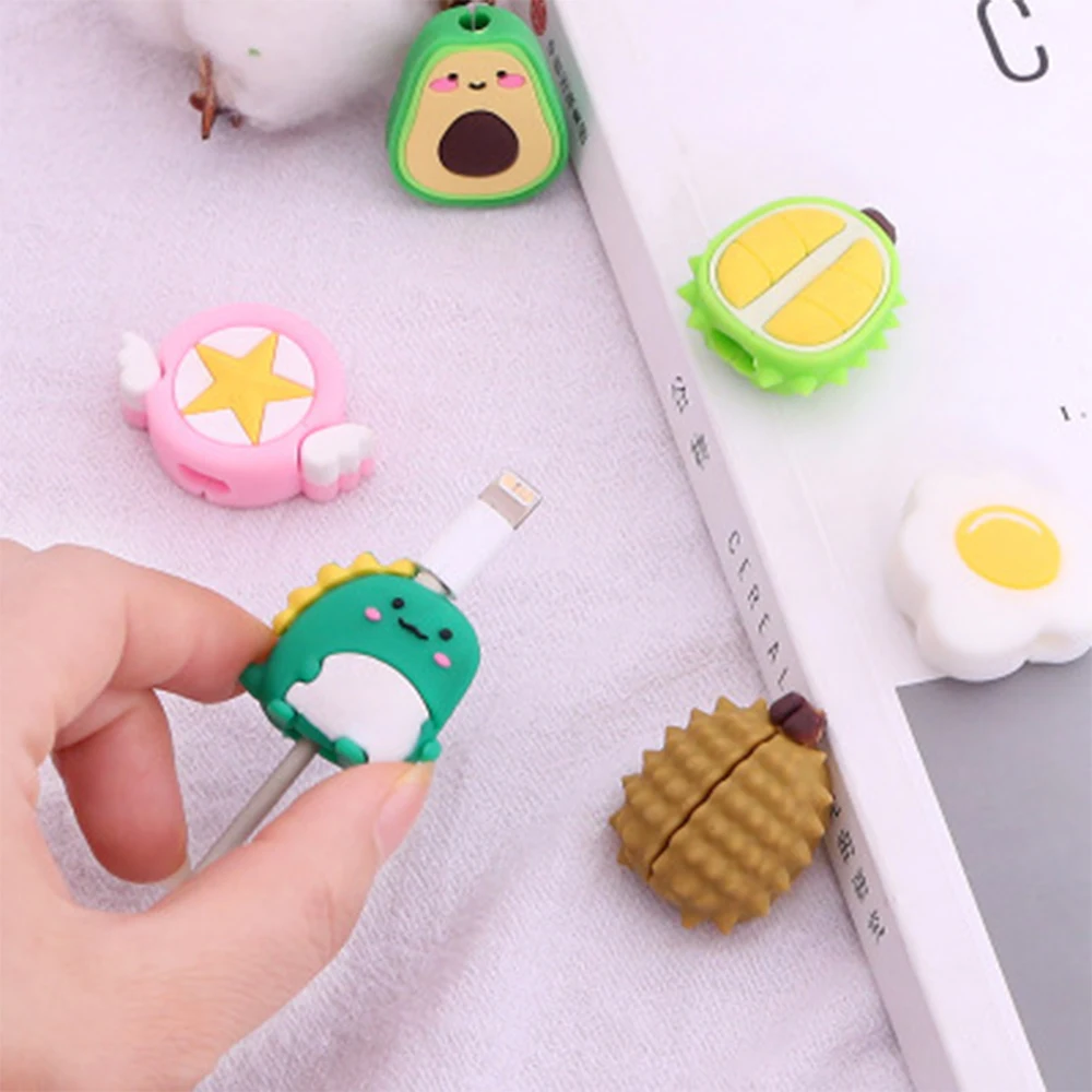 น่ารักการ์ตูนป้องกันสาย Bites ลวด Organizer Winder Saver สําหรับสายชาร์จ USB ข้อมูลสายหูฟังสายไฟ Protector ฝาครอบ