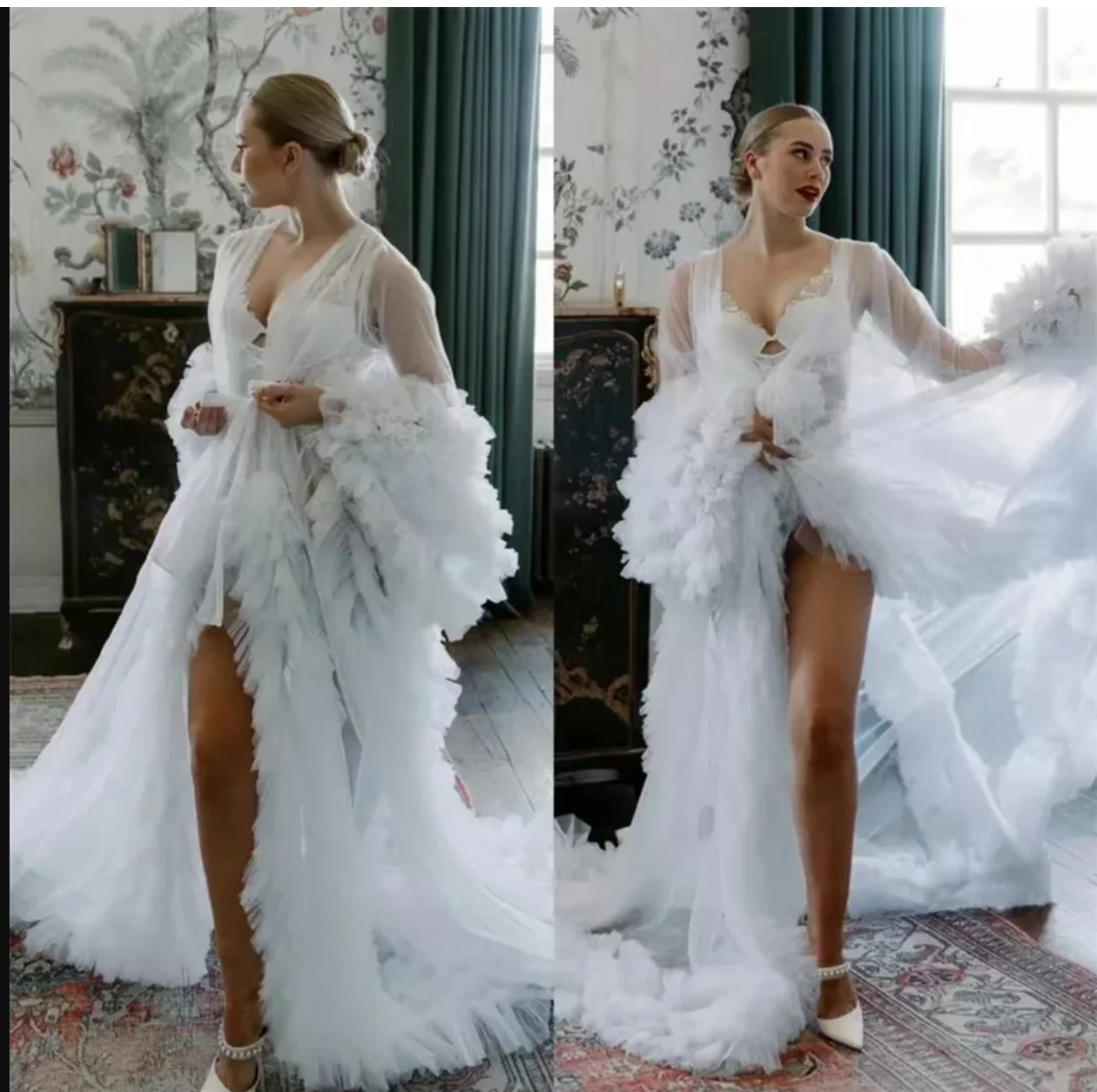 Vestido de maternidade para chá de bebê, perspectiva, saia transparente, longo, tule, robe de noiva, roupa de dormir inchada para mulheres