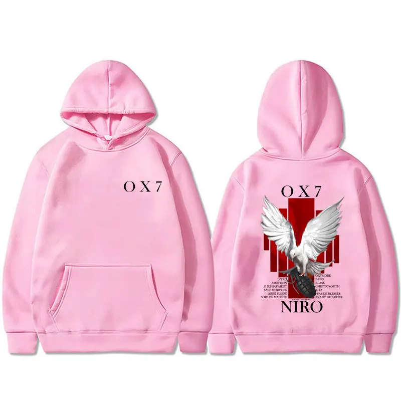 Sudadera con capucha gráfica de rapero Niro OX7 para hombre, moda hip-hop, sudadera con capucha de música pop, sudadera deportiva informal Vintage